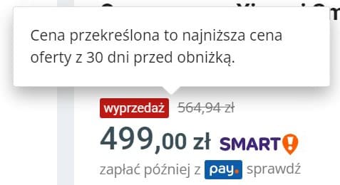 informacja o najniższej cenie widoczna po rozwinięciu menu